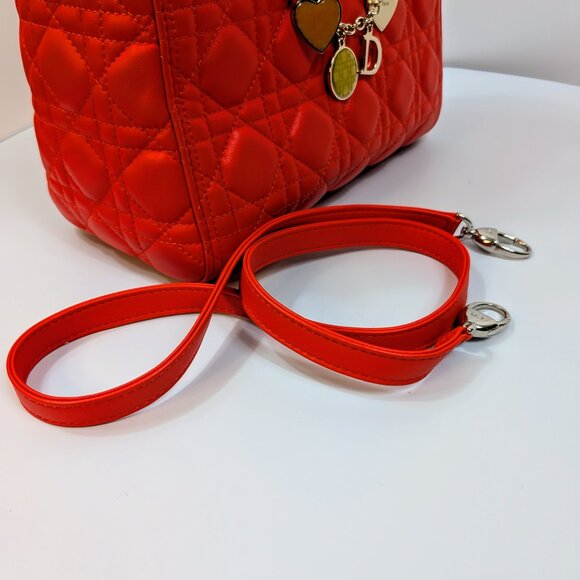Dior Lady Dior Bright Red-Orange Quilted Lambskin and Charm - Picture 8 of 16